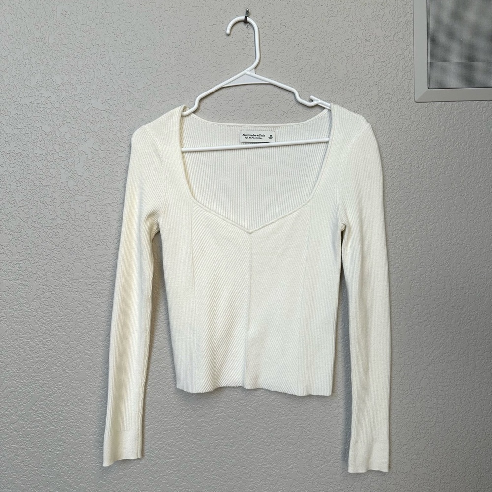 Abercrombie & Fitch Cream Long Sleeve Knit Top